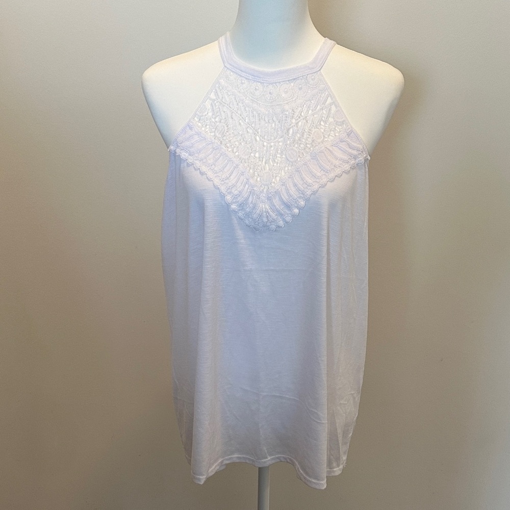 Just Be White Lace Detail Halter Tank Top